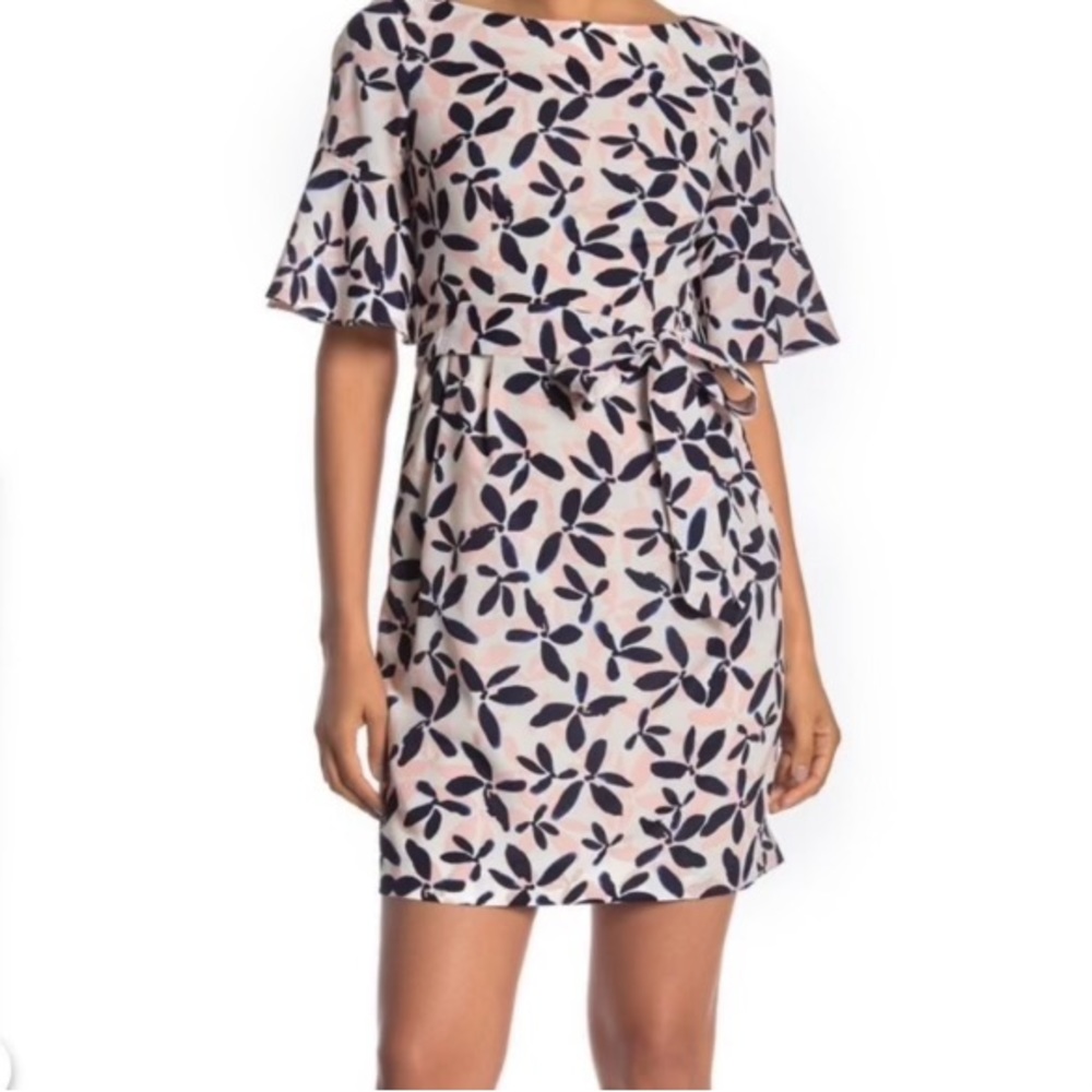 Eliza J. Belted Dress Petal Print Flutter Sleeves Women’s Size 10 Petite NEW